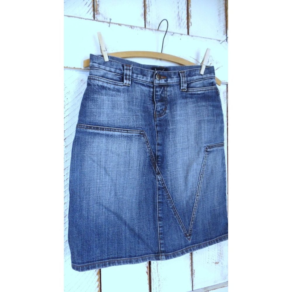 90s vintage distressed faded dark blue cotton jean denim pencil skirt - Picture 4 of 8